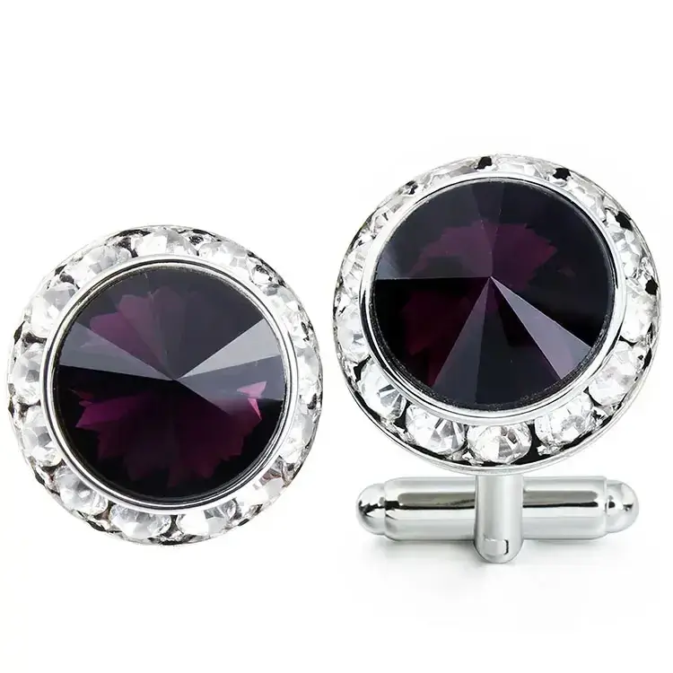 Brass Rhodium-plated Inlaid with Imitation Purple Crystal Cufflinks Direct Supplier