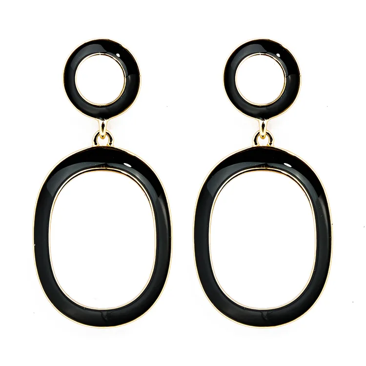 Alloy Statement Black and White Enamel Drop Earrings Direct Factory