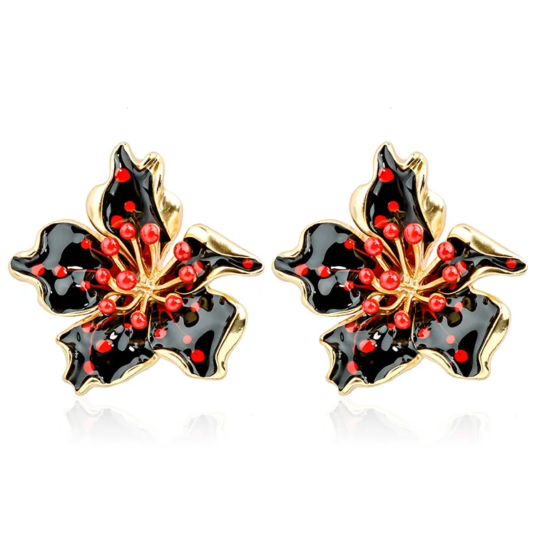 Alloy 18K Matte Gold Plated Enamel Starflower Earrings Manufacturing