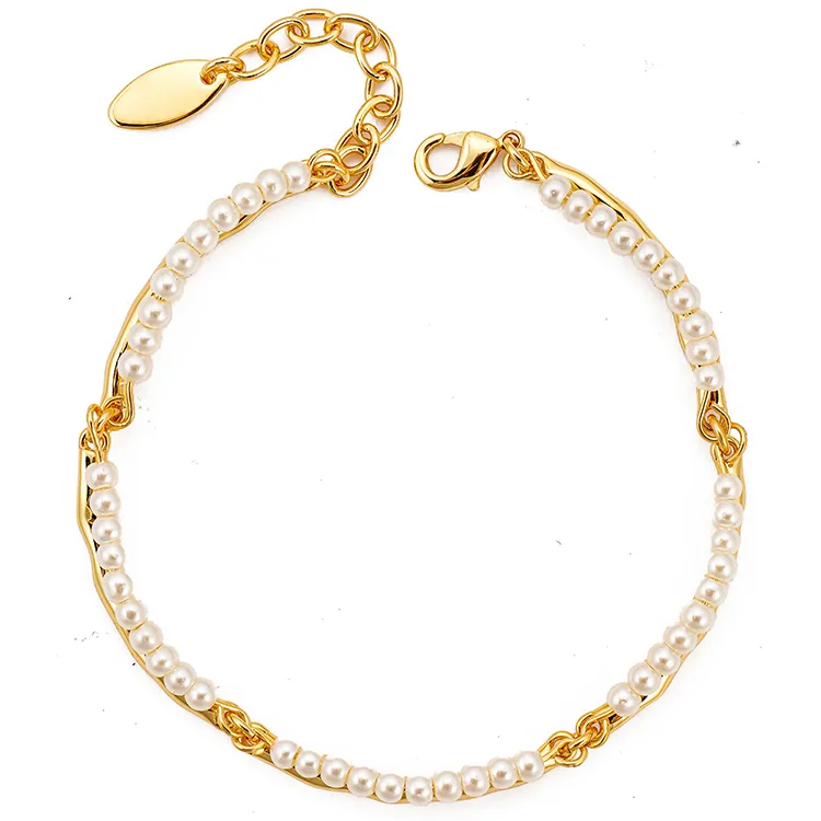 ODM Brass Retro 18K Gold Plated White Pearl Bracelets