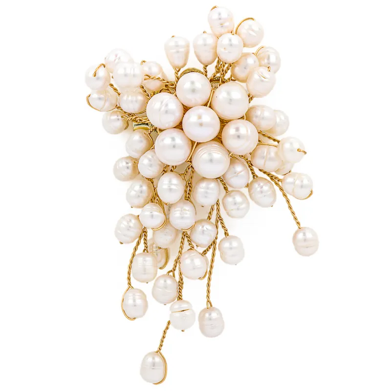 18K Gold Plated Brass Handmade Elegant Pearl Brooch Manufacturing