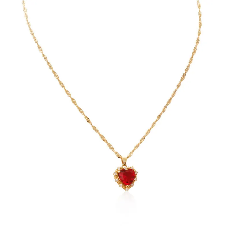 316L Stainless Steel Heart Red Zircon January Birthstone Necklace ODM Factory for Independent Online Sellers