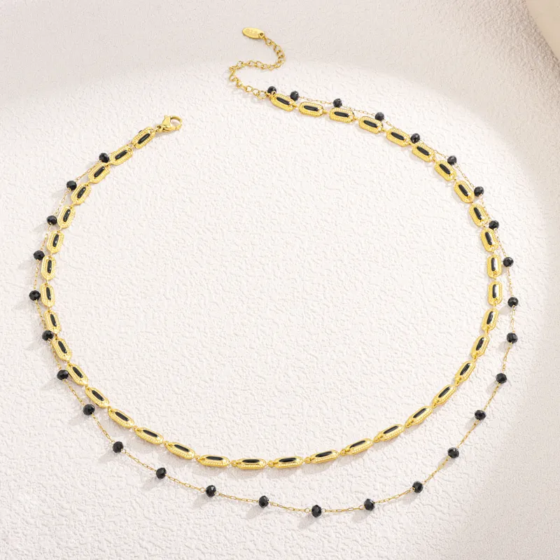 OEM 316L Stainless Steel Double-Layered Black Bead Chain Necklace