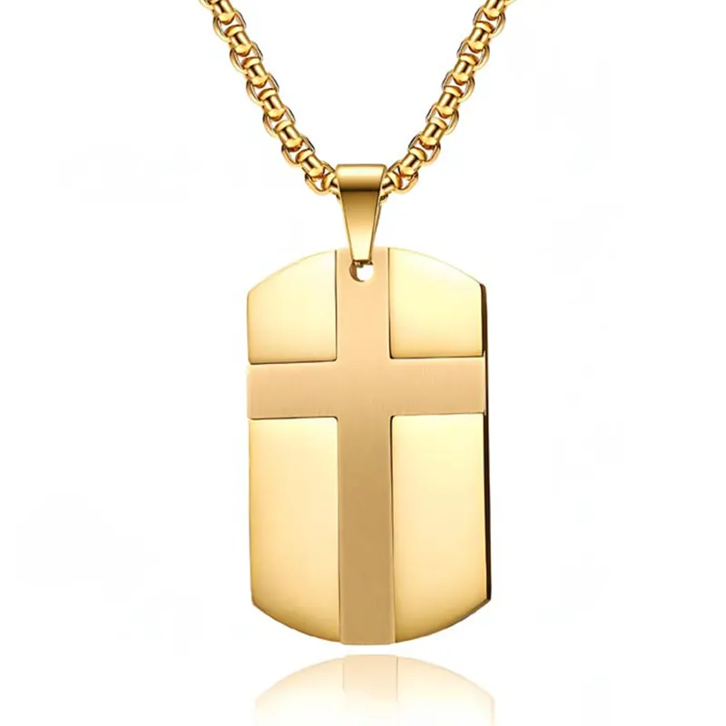 316L Stainless Steel 14K Gold Plated Cross Shaped Dog Tag Necklace Manufacturer