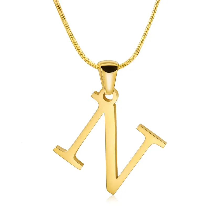316L Stainless Steel 18K Gold Plated Letter N Initial Chain Necklace Direct Factory