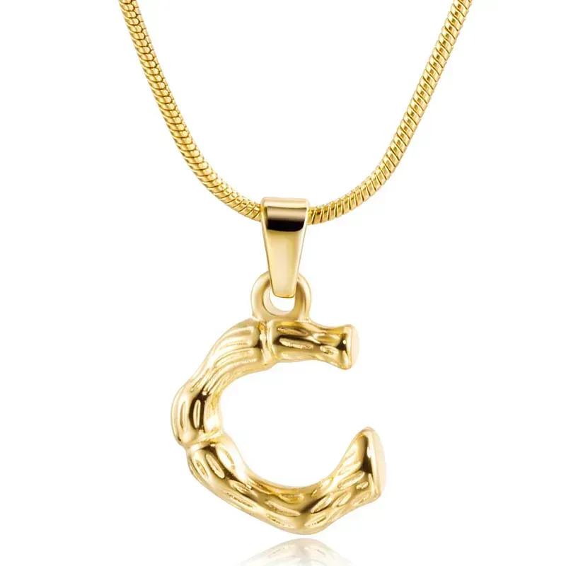 Source Factory bamboo initial stainless steel initial necklace