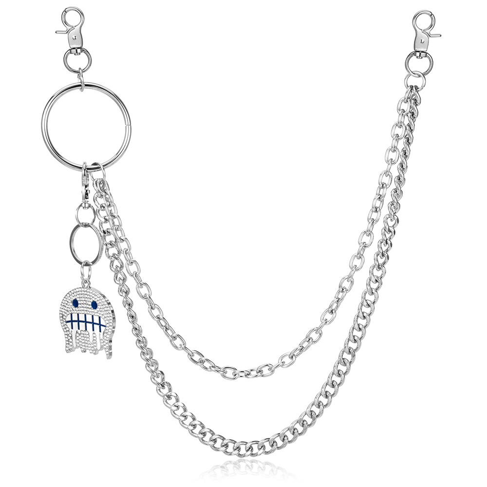 Minimalist Cross Link Ice Face Charm 2 Layers Key Chain with Lobster Clasps for Direct from Factory