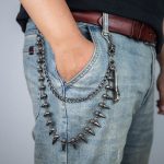 Motorcycle Streetwear Skeleton Spike Double Layer Pants Key Chain for Men