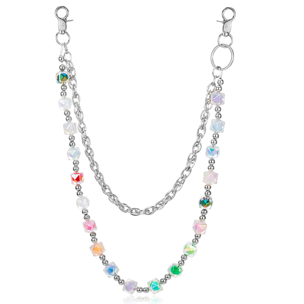 Streetwear Hip Hop Colorful Acrylic Bead 2 Layers Trousers Chain for Retailers
