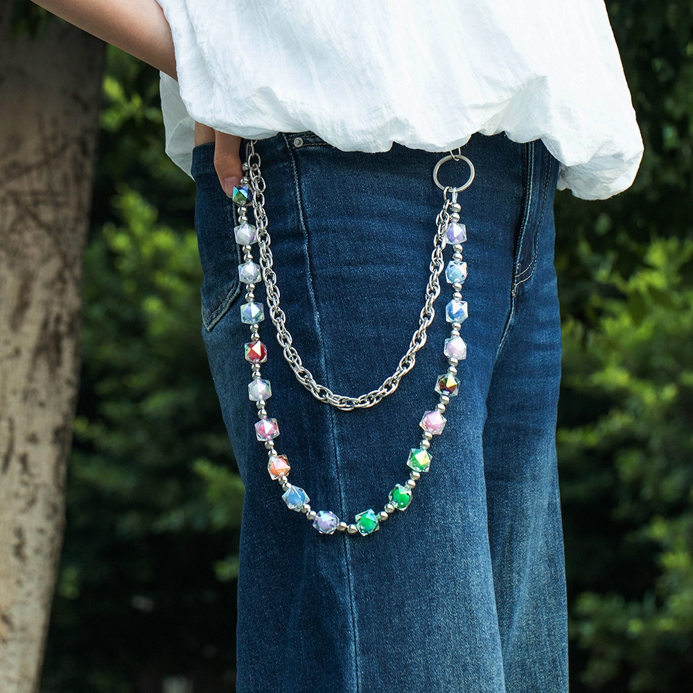 Streetwear Hip Hop Colorful Acrylic Bead 2 Layers Trousers Chain for Retailers
