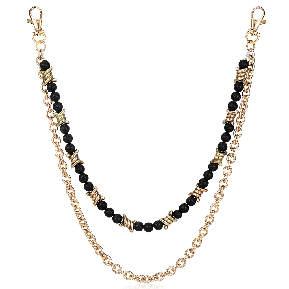 Streetwear Zinc Alloy Black Bead Thorn Barb Wire Double Layer Jean Chain for Start-up Jewelry Lines