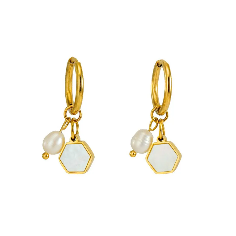 Stainless Steel Shell Imitation Pearl Hoop Earrings Right Jewelry Manufacturer for Small Brands