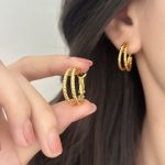 OEM ODM Custom Stainless Steel PVD Gold Double Layer Hoop Earrings for Women