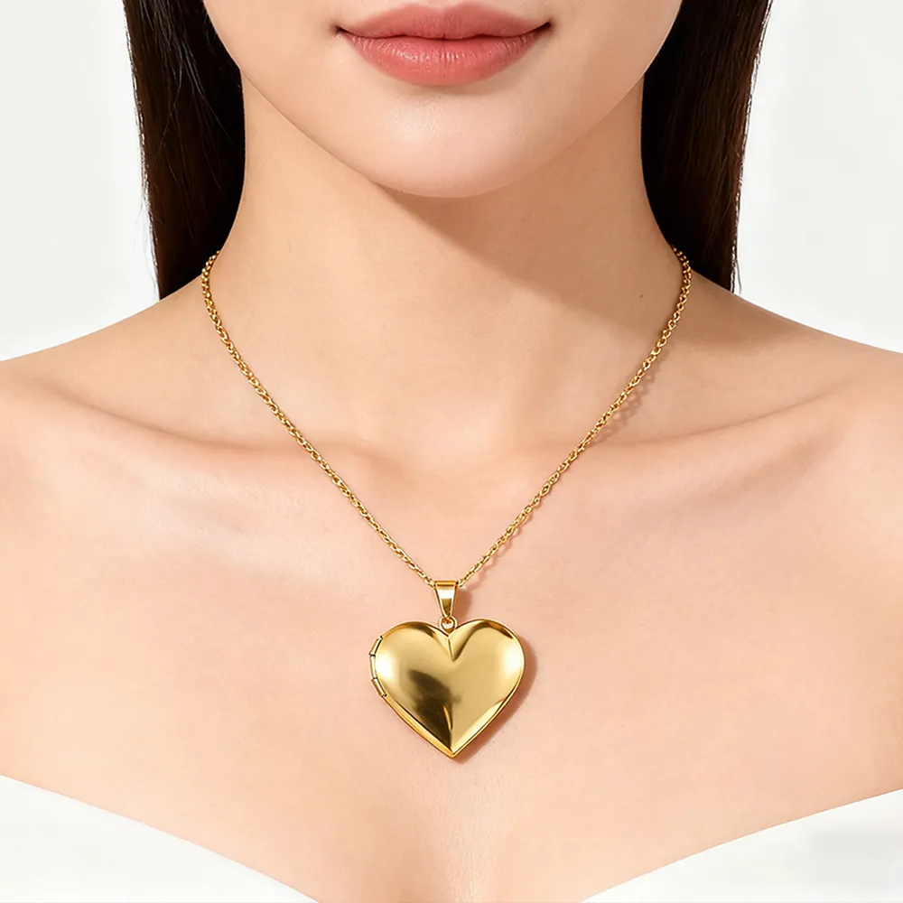 Custom Stainless Steel Gold Heart Necklace with Photo for Women Direct Factory