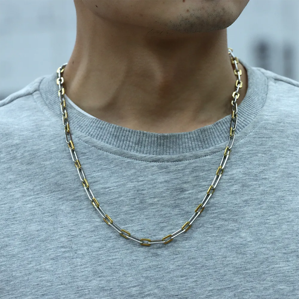 Custom two tone stainless steel paperclip chain necklace for men supplier