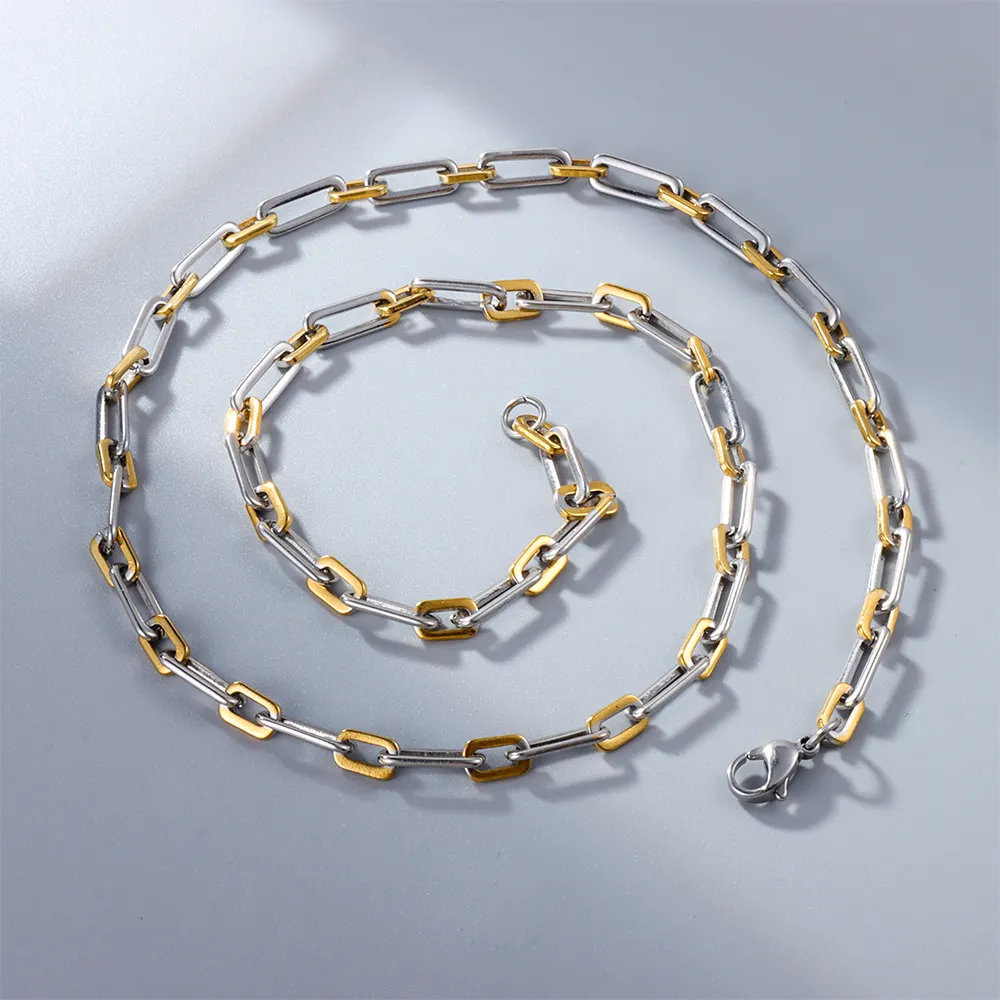Direct factory two tone stainless steel paperclip chain necklace manufacturing