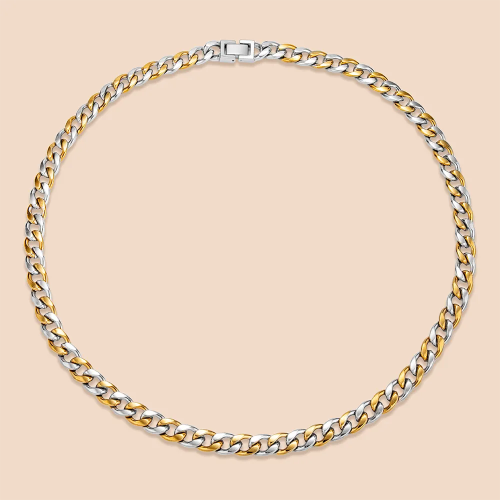 Bespoke 316L stainless steel two-tone cuban chain necklace manufactuer