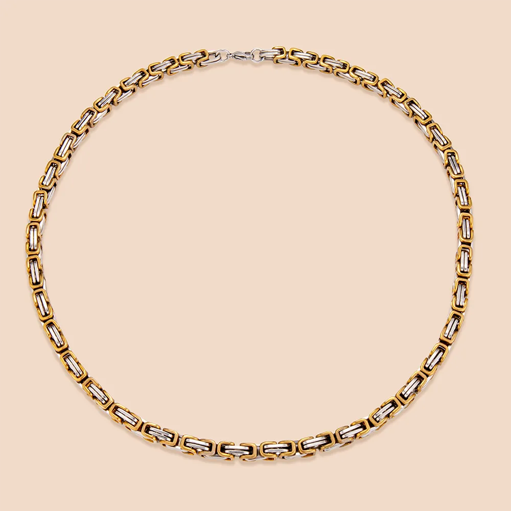 Bespoke two-tone stainless steel biker chain necklace supplier