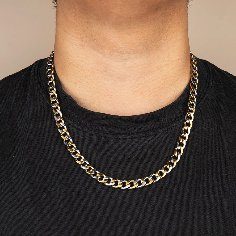 Bulk order stainless steel two-tone cuban chain necklace for men supplier