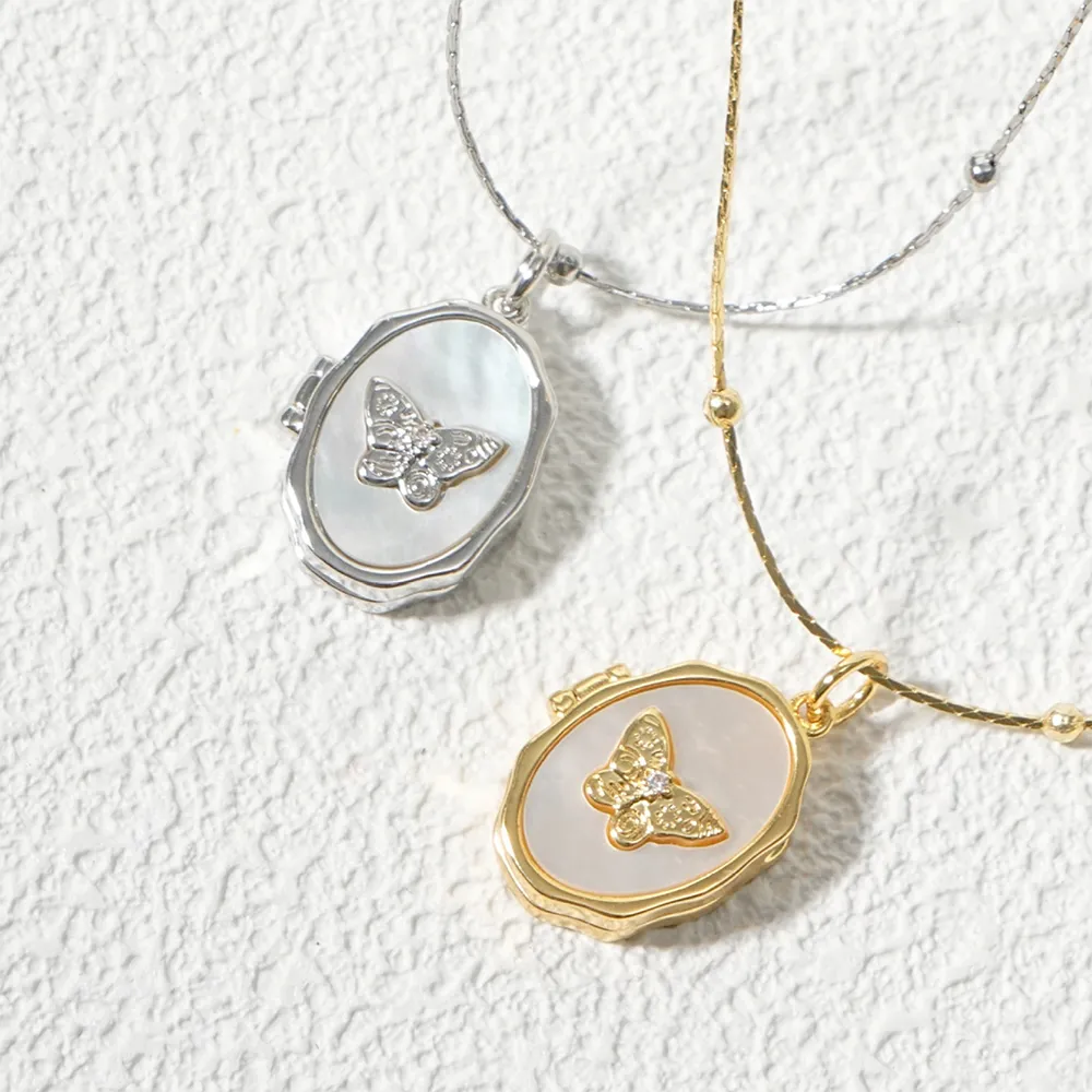 Custom color of stainless steel shell and butterfly locket necklace for brands
