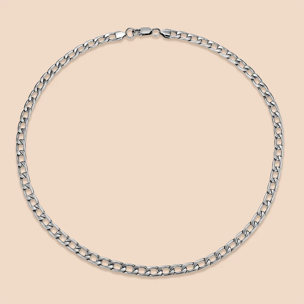 Custom stainless steel flat curb chain necklace manufacturing in China