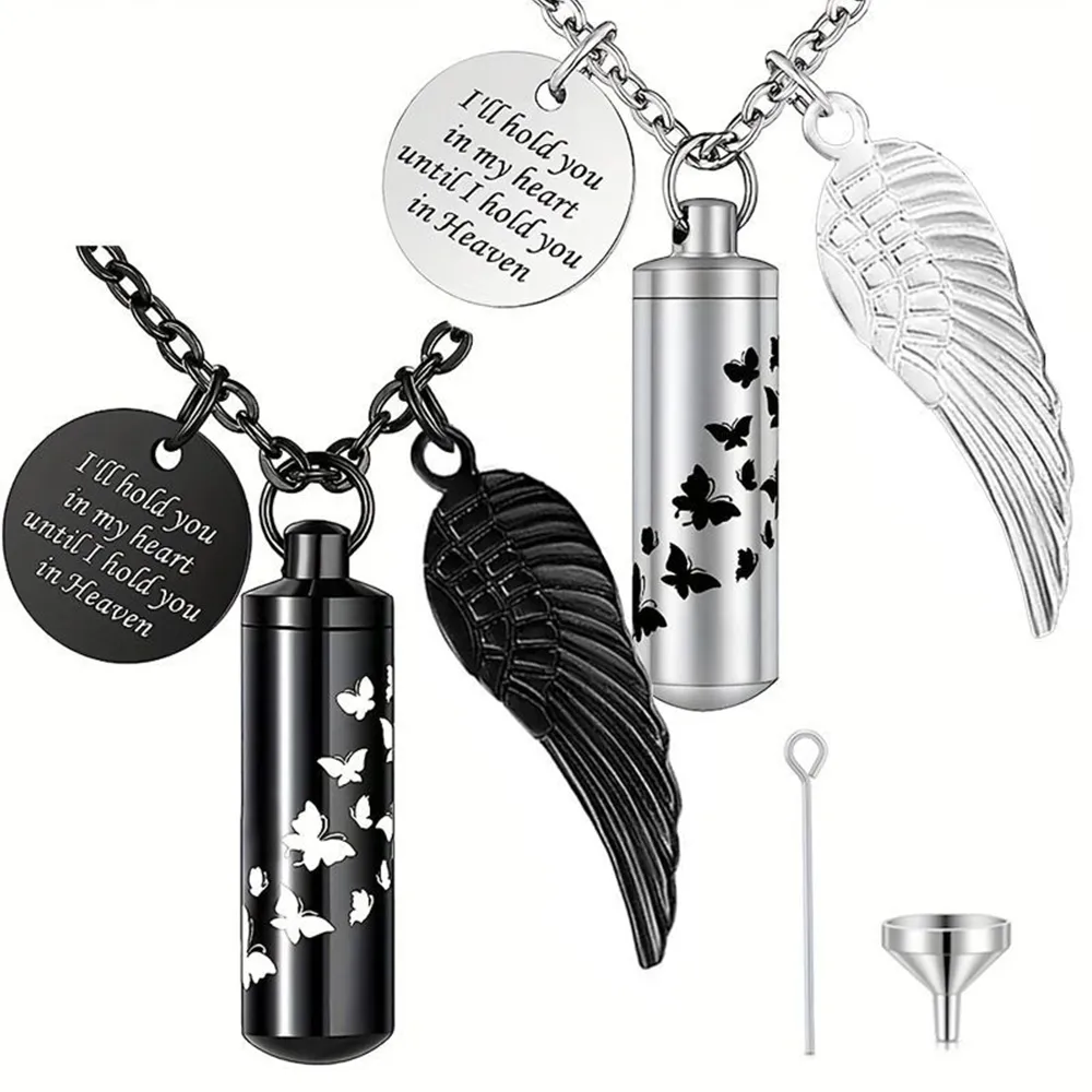 Customizable color of urn locket necklace with angel wings charm for brands