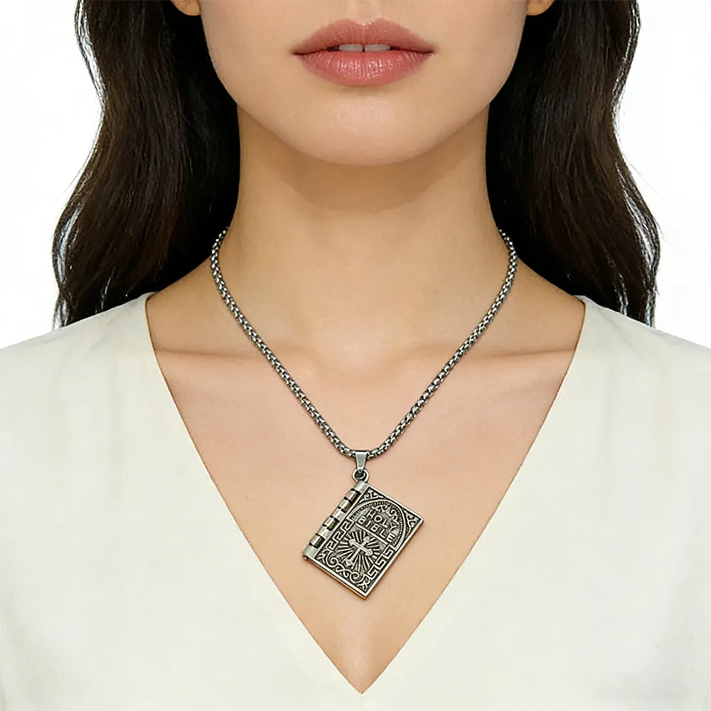 Direct factory 316L stainless steel vintage bible book locket necklace for women
