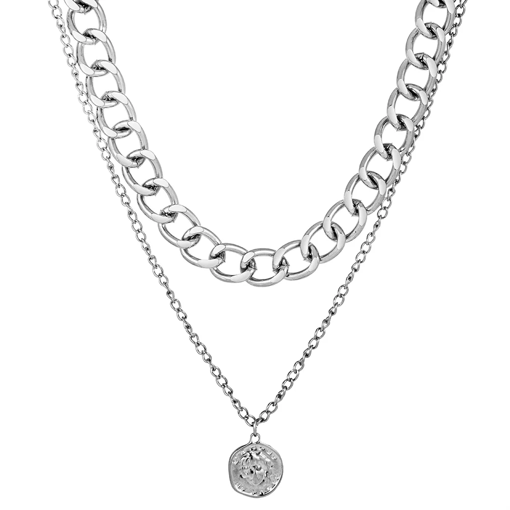 Direct factory stainless steel double-layer pendant chain necklace