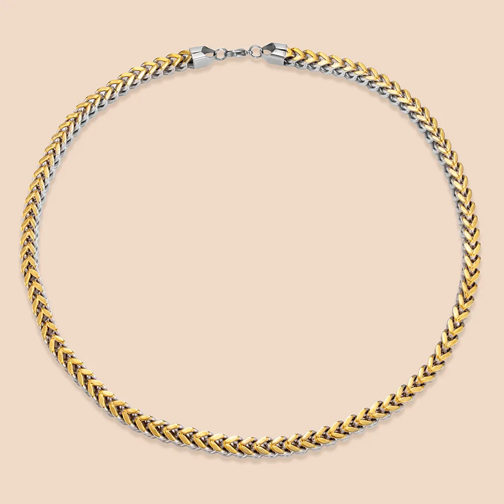 Direct source two-tone 316L stainless steel herringbone chain necklace manufacturing