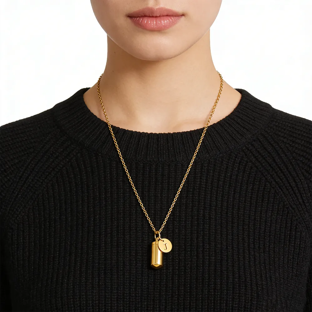 Female 14k gold-plated cylinder initial locket necklace for retailers