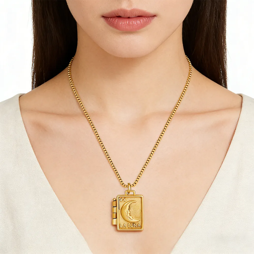 Female 18k gold-plated stainless steel moon book locket necklace for brands