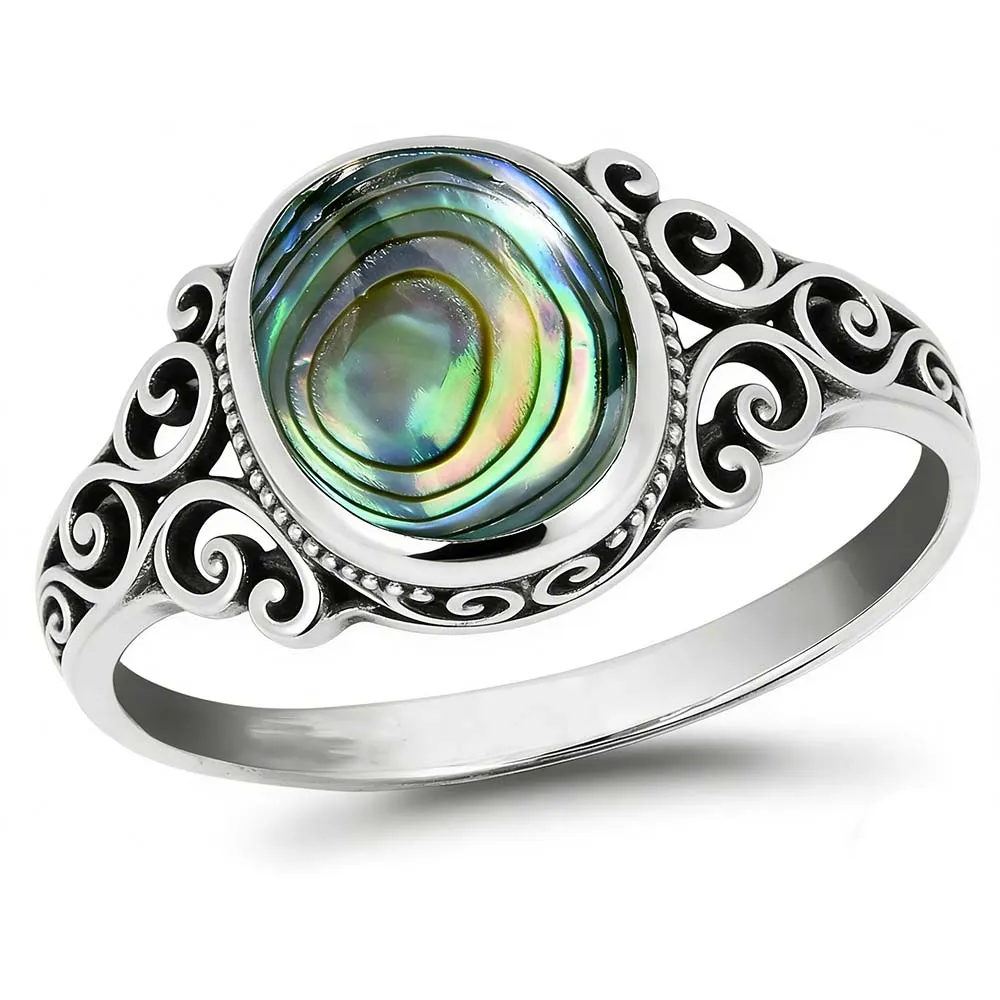 Men's 925 Sterling Silver Oval Abalone Shell Ring Direct Jewelry Supplier