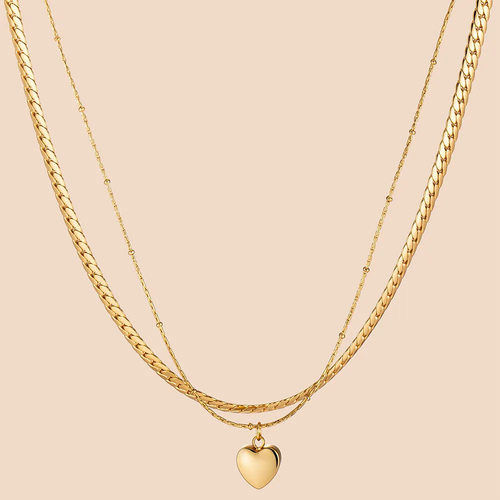 ODM 316L Stainless Steel Gold Double Layer Heart Necklace for Manufacturers