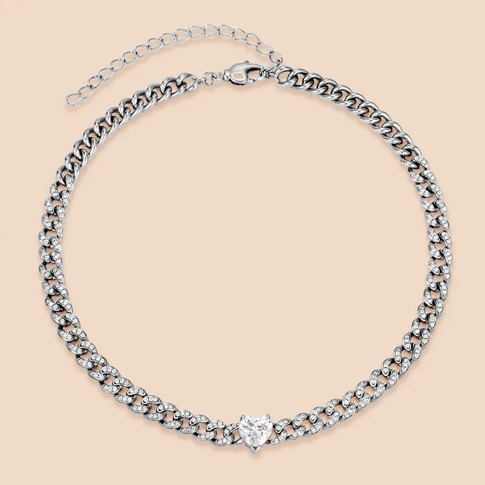 ODM 316L Stainless Steel Heart Choker Necklace with Cubic Zircon for Factory