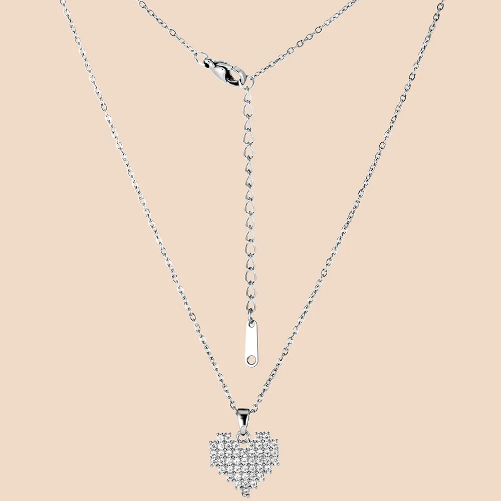 ODM Flat Heart Necklace 316L Stainless Steel Cubic Zircon for Direct Supplier