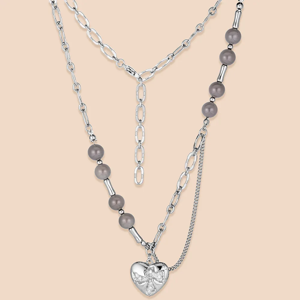ODM Stainless Steel Asymmetrical Bead Chain Broken Heart Pendant Necklace for Best Supplier