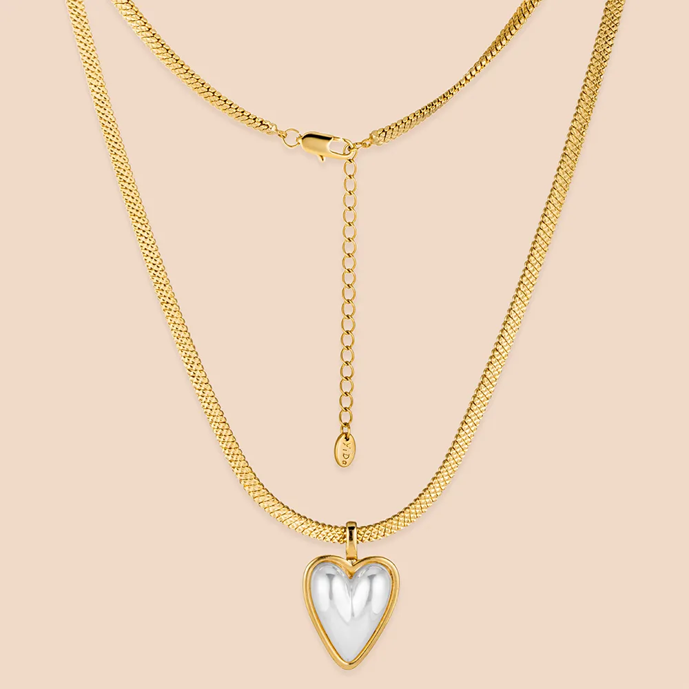 ODM Stainless Steel Snake Bone Chain Heart Imitation Pearl Necklace Pendant for Factory