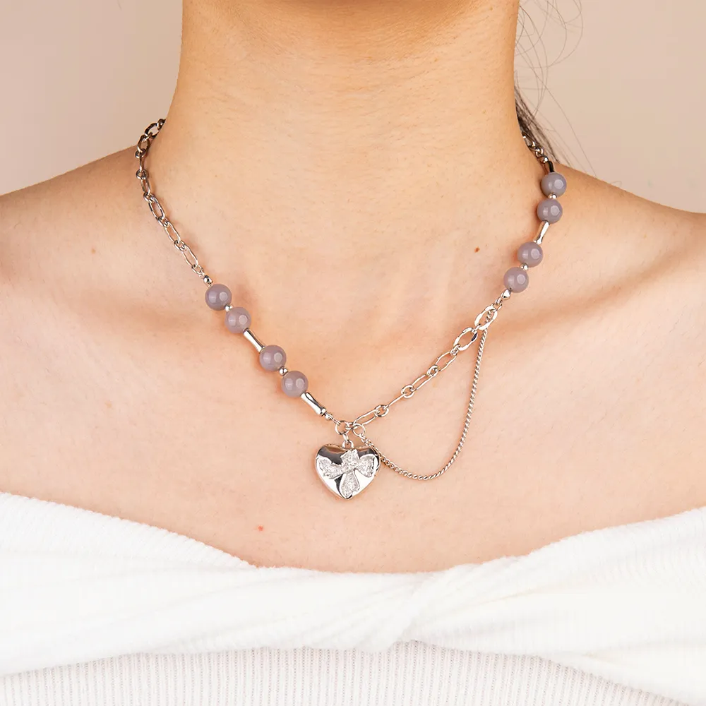 OEM Stainless Steel Asymmetrical Bead Chain Broken Heart Pendant Necklace for Women Manufacturer