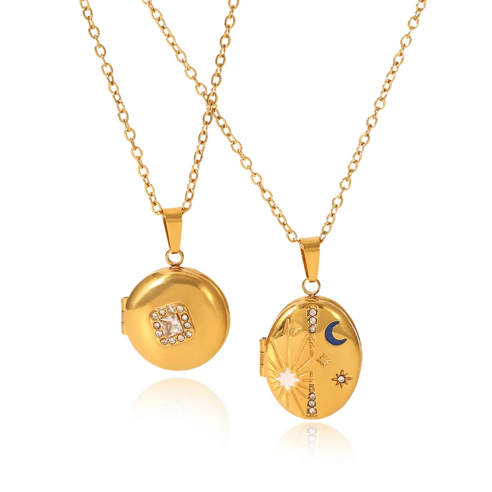 OEM shape of 316L stainless steel moon and star locket necklace for wholesalers