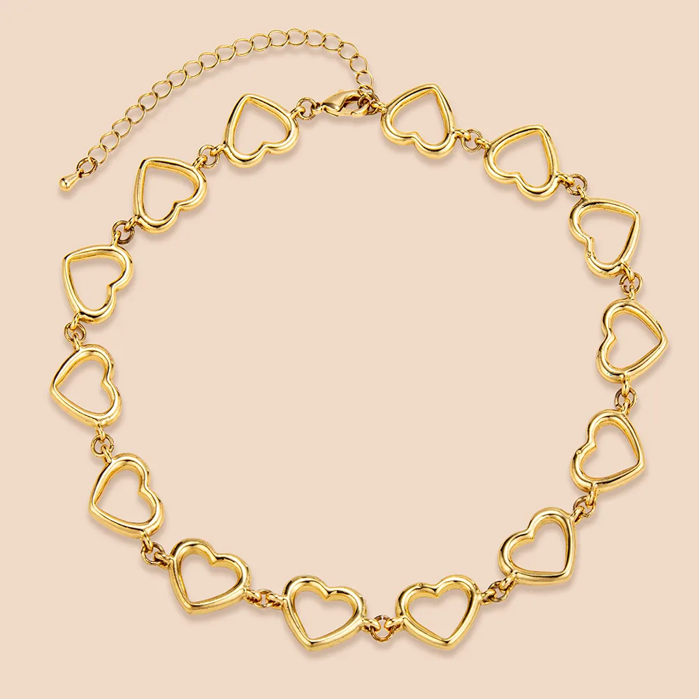 Personalized Stainless Steel Gold Open Heart Chain Choker Necklace for Suppliers