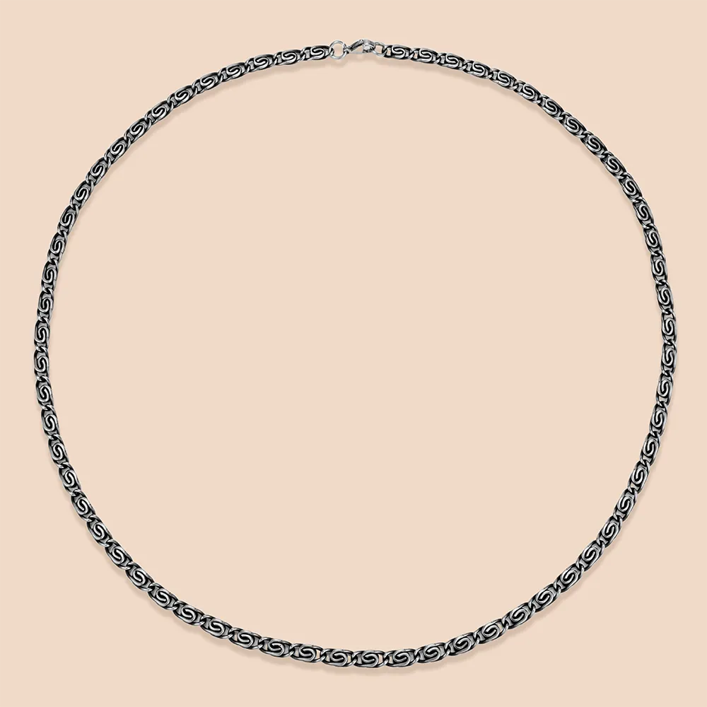 Personalized antique silver stainless steel byzantine chain necklace manufacturing