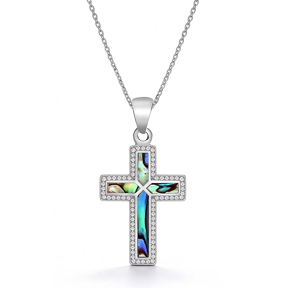Stainless Steel Geometric Cross Abalone Shell Rhinestone Pendant of ODM Jewelry Manufacturer