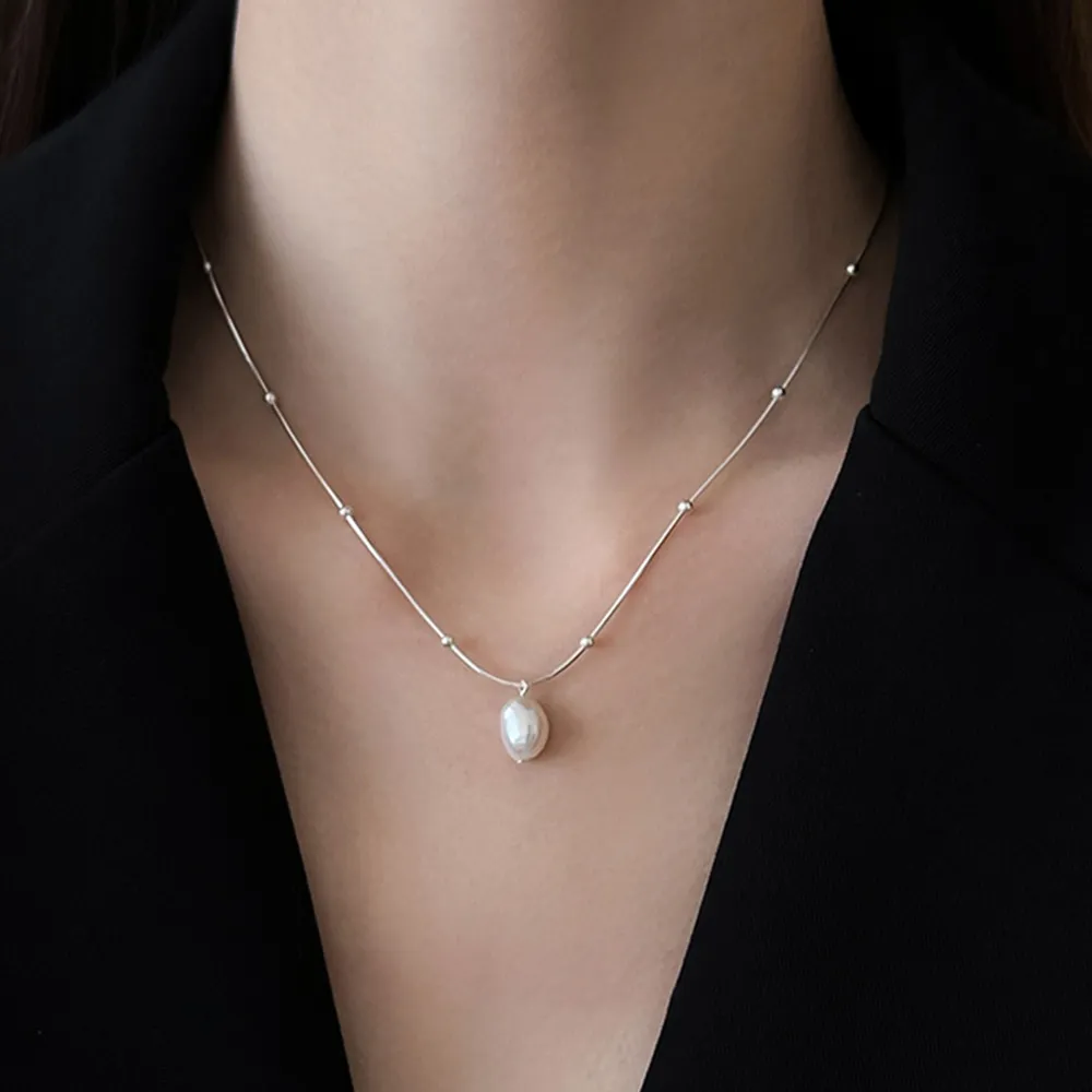 Female pearl necklace with 316L stainless steel chain manufacturing for brands