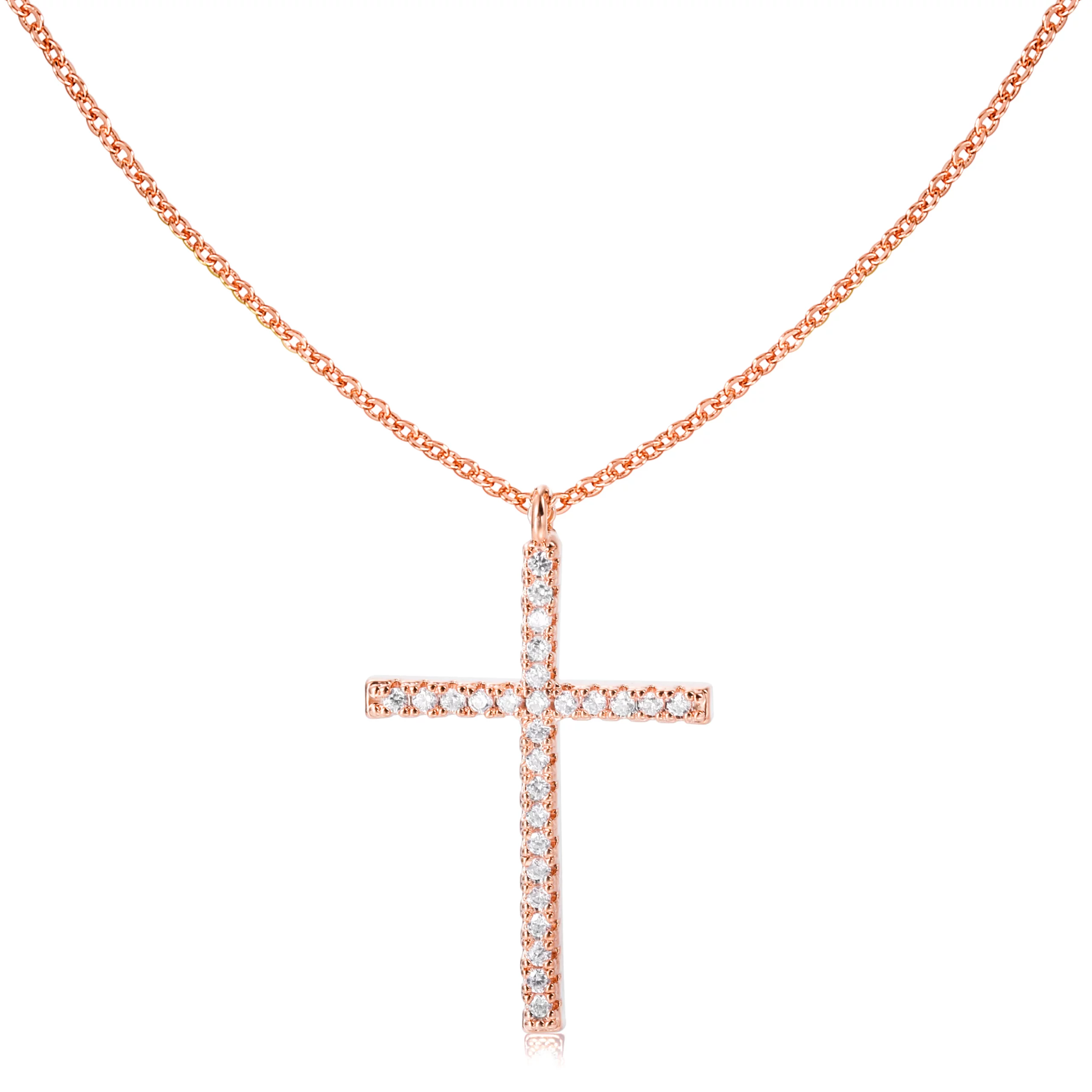 OEM stainless steel romantic rose gold cross necklace for online boutiques