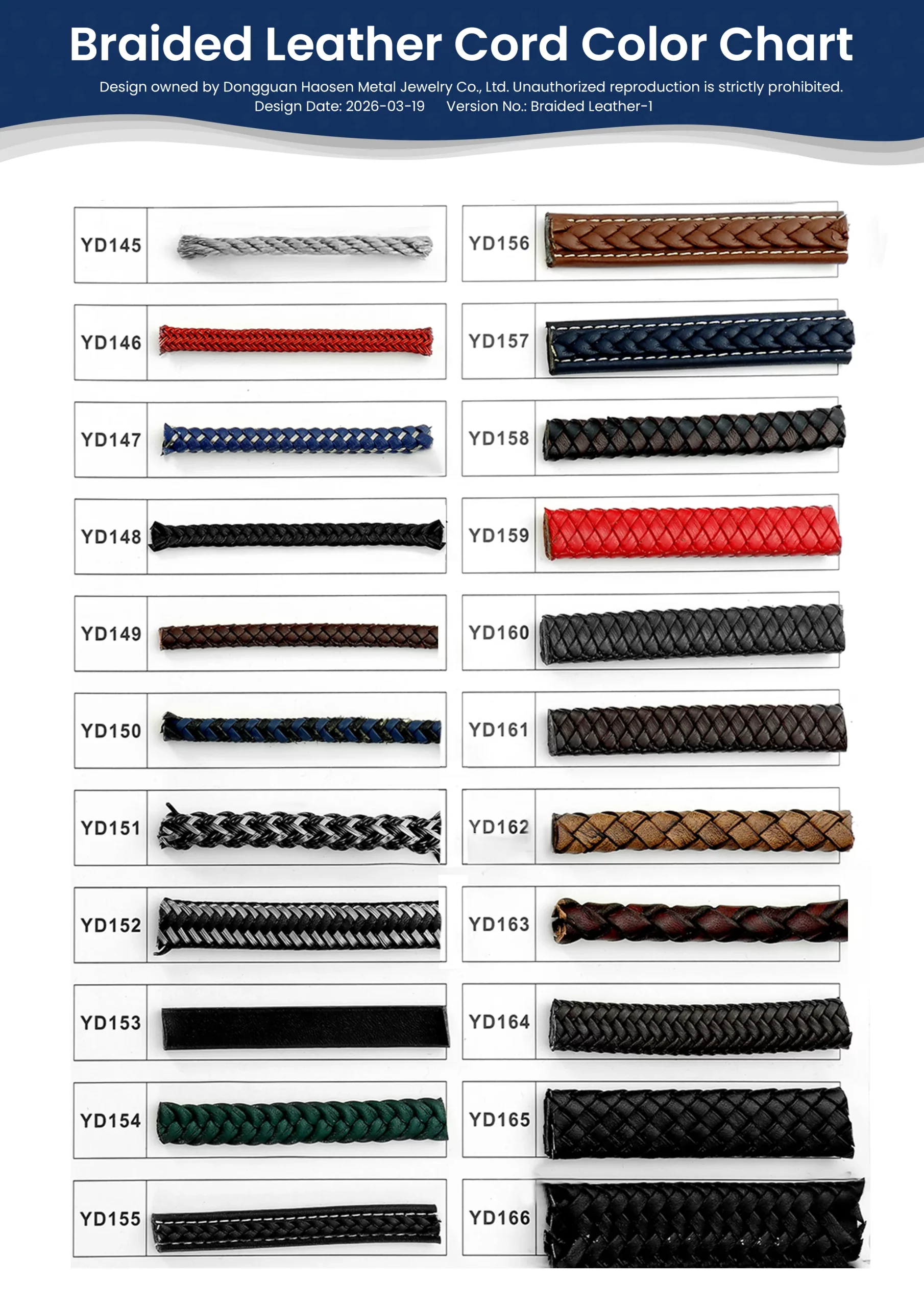 Haosen Braided Leather Cord Color Chart for Custom Jewelry Accessories Page 1