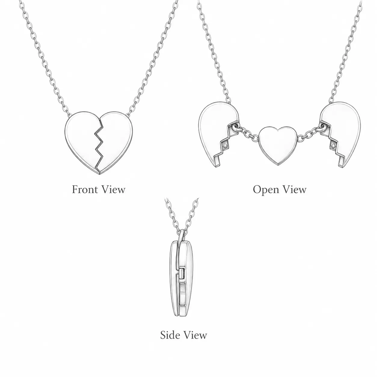 Stainless steel openable heart-shaped pendant necklace design. OEM / ODM heart necklace jewelry manufacturing.