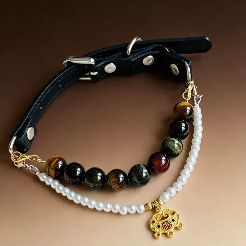 Custom leather pearl bead bracelet with black leather strap, white pearl chain, gemstone beads, and gold charm, designed for OEM jewelry brands seeking personalized bracelet manufacturing and custom fashion jewelry collections.